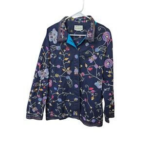 Quacker Factory Navy Blue Embroidered Butterfly Beaded Floral Jacket Whimsy 2X